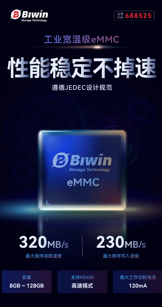 佰维特存工业宽温级eMMC，兼具出众性能与卓越可靠性