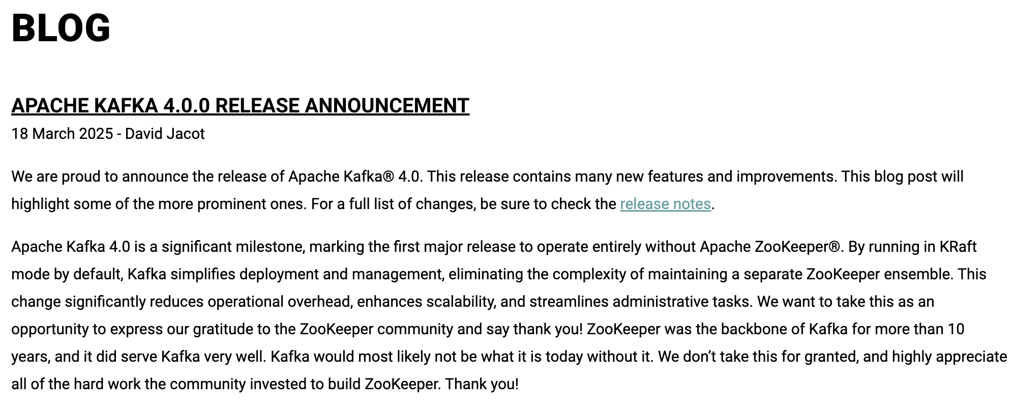 王炸！Kafka 4.0 重磅发布，Java 8 和 Zookeeper 彻底被抛弃了，一个时代结束了！-牛翰网