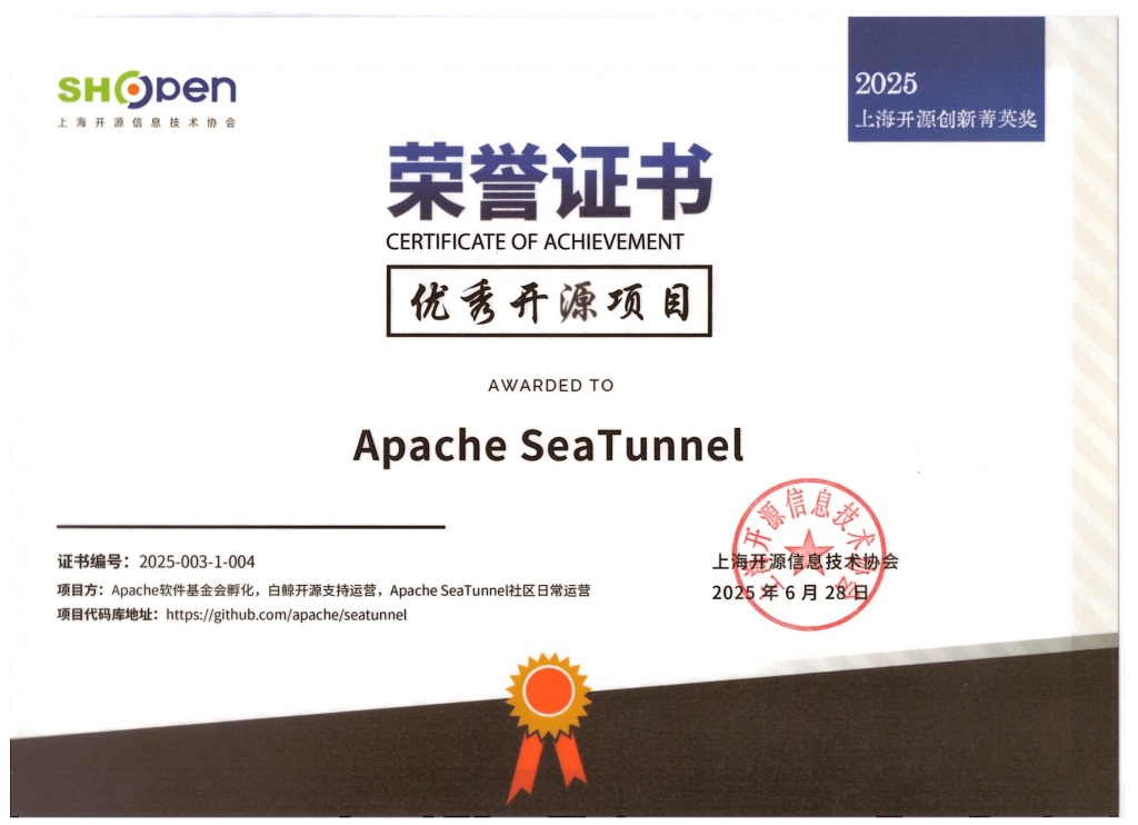 喜讯!Apache SeaTunnel 荣获上海开源创新菁英荟优秀开源项目奖-牛翰网